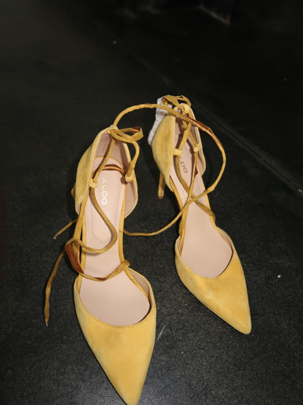 ALDO Yellow Pointed-Toe Lace-Up Stiletto Heels